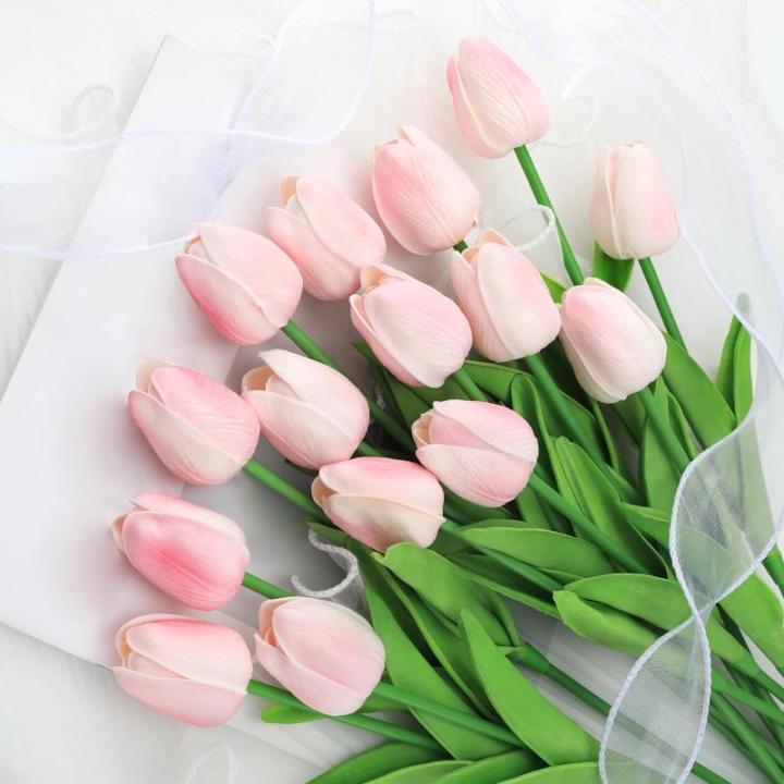 12 stuks latex kunstmatige tulpen - nep tulpen faux roze tulpen echte touch bloem voor thuiskantoor bruiloft decoratie (roze)