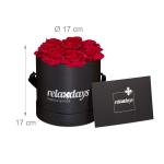 Rozenbox rond, 8 rozen, stabiele bloemenbox, zwart, lang houdbaar, cadeau-idee, decoratieve bloemenbox, rood, 17 x 17 x 17 cm