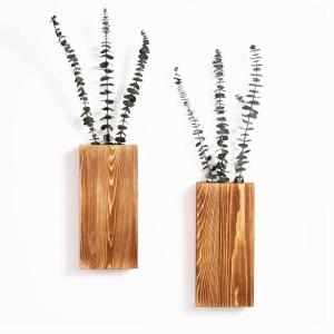 2 stuks houten wandplanter voor gedroogde bloemen en kunstgroen kamerplantenhouder, houten zakvaas, moderne boerderij wanddecoratie voor woonkamer slaapkamer badkamer decoraties (b