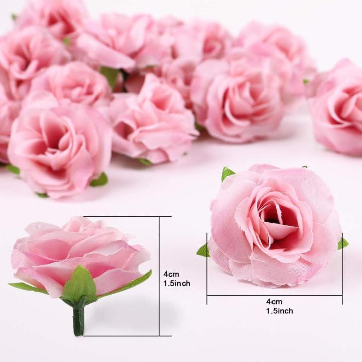Kunstbloemkoppen, 50 stuks, kunstbloemen, rozen, voor bruiloft, feest, decoratie, doe-het-zelf (diameter 4 cm, roze)