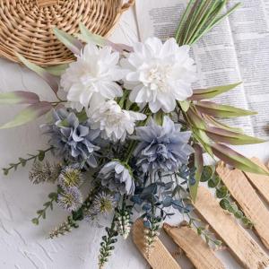 Kunstblumen weiß blau Dahlien Künstlich Blumenstrauß Pflanzen Blumen Deko Seidenblumen Blumenarrangements Kernstück Hochzeit weiß Kunstblumen wie echt blau weiß Heim Tisch De