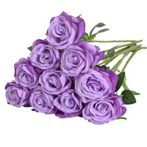 Kunstmatige Zijde Roos Bloem Enkele Stam Levensechte Nep Roos voor Bruiloft Boeket Bloemenarrangementen Huis Feest Bloemstuk Decoratie, 10 stuks (Verloop Licht Paars)