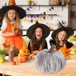 Kunstkürbisse aus Samt für Herbstdekoration für Thanksgiving und Halloween-Feiern (grau)