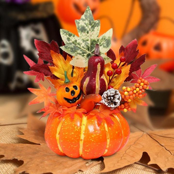 Halloween-Kürbisse, Ahornblätter, Ornament, Herbsternte, Dekor, neuartiges dekoratives Handwerk, Esstisch-Mittelstück für Geschäft und Büro, Style I
