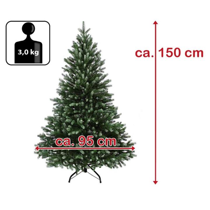 Kerstboom Luxe 150 cm donkergroen - poedersuiker Kunstkerstboom PE/PVC Mix Kunstmatige Dennenboom