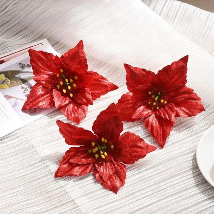 10 Stück Weihnachtsblumen-Weihnachtskränze, Weihnachtsbaum-Party-Dekoration, atemberaubende Blumendekorationen zum Schmücken von Weihnachtsbäumen (rot)