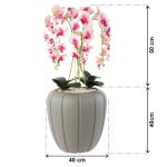 Kunstorchidee, cascade, bloemenboeket, crèmerosa in pot, grijs, 90 cm hoog, rubberen bloemen, 5 scheuten, decoratie voor thuiskantoor