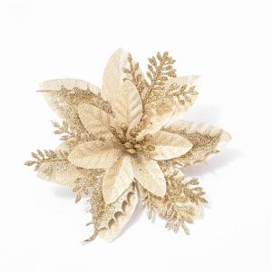 Weihnachtsblume, Weihnachtsstern, Glitzer Weihnachtsblumen Weihnachtsstern, Weihnachtsbaum Blumen Dekoration, Artificial Christmas Flowers Weihnachtsstern Blumen (Gold,10 Stück)