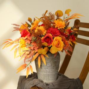 Kunstmatige nepbloemen planten zijden bloemstukken bruiloft boeketten decoraties plastic bloemen tafel centerpieces voor thuis keuken tuin feest decor (herfst rood)