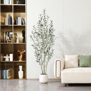 Olijfboom, , 210 cm, kunstplant met levensechte vruchten, kunstolijfboom in witte pot, indoor decoratie (1 stuks)