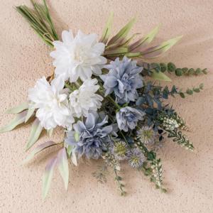 Kunstblumen weiß blau Dahlien Künstlich Blumenstrauß Pflanzen Blumen Deko Seidenblumen Blumenarrangements Kernstück Hochzeit weiß Kunstblumen wie echt blau weiß Heim Tisch De