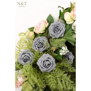 Kunstbloemen, rozen, 25 stuks, kunstbloemen, schuimrozen, namaakrozen met steel, doe-het-zelf, bruiloft, boeketten, bruid, woondecoratie, grijs