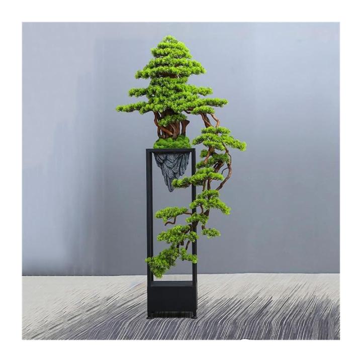 Künstlicher Bonsai-Baum Große künstliche Bonsai-Welcome-Kiefer, simulierte Topfpflanze, dekorativer Bonsai mit Blumenständer, Boden-Fake-Baum-Topf-Ornamente Künstliche Bäume 
