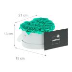 Rozenbox hart, 18 rozen, stabiele bloemenbox, wit, 10 jaar houdbaar, cadeau-idee, decoratieve bloemenbox, turquoise