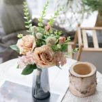 Kunstbloemen, rozen, roze roos, kunstbloemen, zijden bloemen, boeket, boeket voor huis, keuken, tafel, centerpieces, bruiloft, arrangenment, binnen en buiten, decoratie