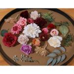 Kunstbloemkoppen, rozen, pioenrozen, dahlia's, bloemhoofden, zijden bloemen, voor feest, doe-het-zelf, bruid, bruiloft, bloemstukken, combo decoratie (wijnrood)