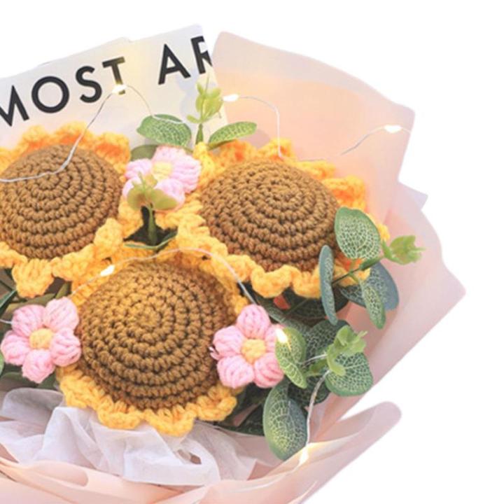 Led-gehaakte Boeket van kunstbloemen, handgemaakt gebreid kunstboeket voor Valentijnsdag, roze