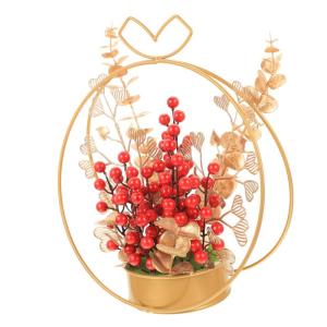Künstlicher Blumenkorb Rote Beerendekor Zum Mondneujahr Vasendekor Esstischdekoration Gefälschte Pflanzen Künstliche Rote Beeren Paargeschenk Verlobungsornament Eisen