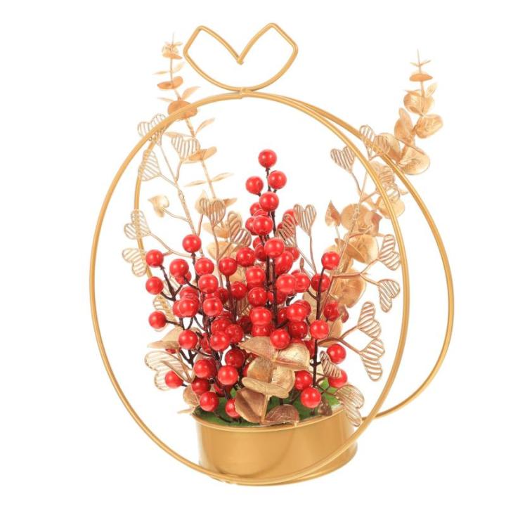 Künstlicher Blumenkorb Rote Beerendekor Zum Mondneujahr Vasendekor Esstischdekoration Gefälschte Pflanzen Künstliche Rote Beeren Paargeschenk Verlobungsornament Eisen