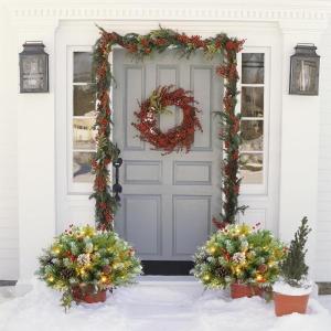 Prelit Planter Bushes Christmas, Prelit Pot Fillers, Pre-Lit Artificial Christmas Tree Feel Real Urn Filler, Holiday Planter, Faux Holiday Planter Filler with Lights, Tree Urn Fill