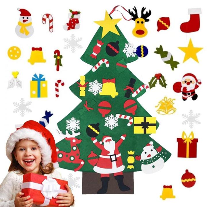 Filz Weihnachtsbaum Set DIY Filz Weihnachtsbaum Set Falt Filz Weihnachtsbaum Dekoration DIY Filz Deko Weihnachtsbaum Für Kinder mit Abnehmbaren Hängenden Ornamenten für Home/Tü