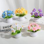 Kunstbloem, gehaakte bloemen, potplant, mini gebreide bloempot, kleine handgemaakte gehaakte bloem voor thuiskantoor tafeldecoratie, cadeau voor haar Valentijnsdag (1, paarse bloem