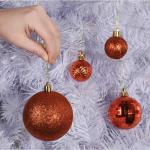 koperoranje kerstbalornamenten voor kerstversiering - 36 stuks kerstboom onbreekbare ornamenten met ophanglus voor vakantie- en feestdecoratie (combo van 6 stijlen in 3 maten)