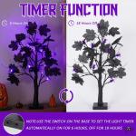 Halloween decoratie voor binnen, zwart esdoornblad, boomverlichting met 24 leds, Halloween-decoratie, griezelige lichtboom met led-spinnenlicht, berkenboom met timer voor Halloween
