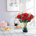 Kunstmatige Zijde Roos Bloem Enkele Stam Levensechte Nep Roos voor Bruiloft Boeket Bloemenarrangementen Huis Feest Bloemstuk Decoratie, 10 stuks (Rood)