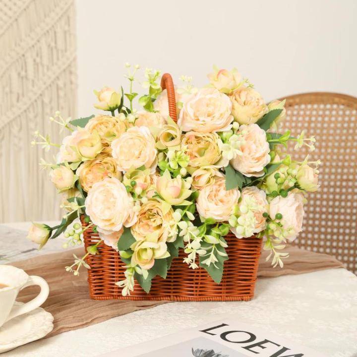 4 Bündel Pfingstrose Künstliche Blumen Weiß Grün Blumen Seidenpfingstrosen Blumensträuße für Hochzeit Partei Tischaufsätze Blumenarrangement Heim Küche Dekor