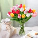 Kunsttulpen van latex, realistische kunsttulpen, boeket voor thuis, bruiloft, feest (wit + sakura-roos + zonsondergang-rood + geel + rood)