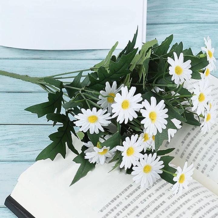 Faux Zijde Madeliefje Wilde Bloemen Groen Heesters Planten, 24 Witte Daisy Nep Bloemen voor Thuis Tafel Veranda Raam Keuken in Vaas Mand of Bloempot