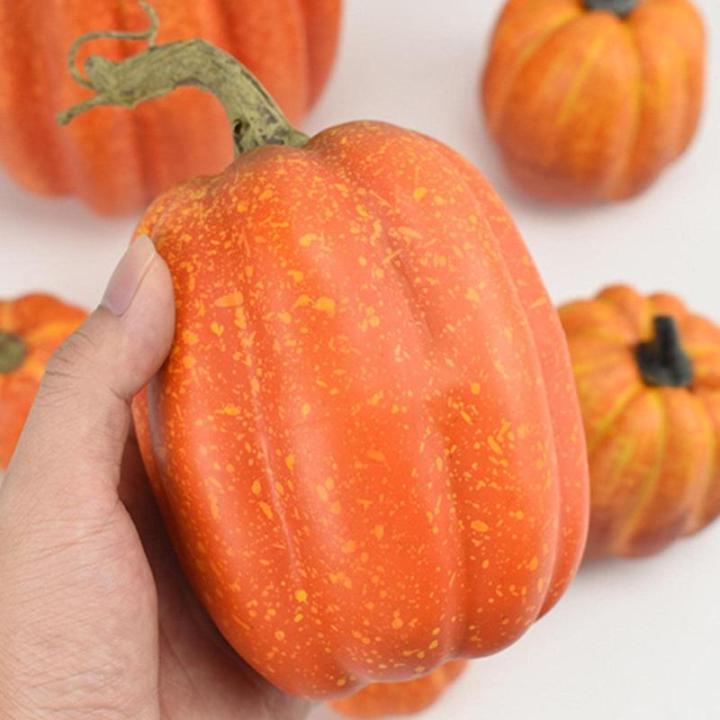 7 stuks kunstpompoenen, pompoen, decoratie, sierpompoen, kunstplantset voor Halloween, decoratie, herfstdecoratieset, 4 maten, geel