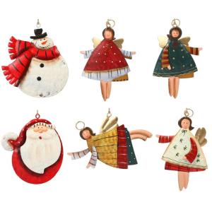 6 stuks kerst engel kerstman sneeuwpop kerstboomversiering van metaal