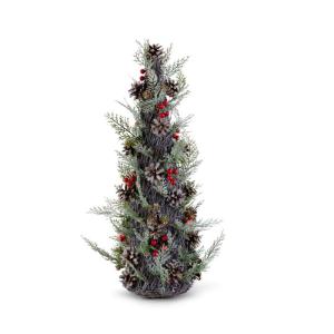 K&K Interiors 54499B-3 Tannenzapfen mit Beeren und Tannenzapfen, 61 cm, Grün