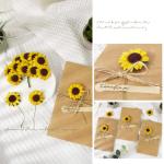 100 stuks kunstzonnebloemen, 3,5 cm, met 90 stickers, decoratieve bloemen, klein met metaaldraad, met steel, feest, bruiloft, doe-het-zelf, plakboek, kaarten, decoratie, lichtgeel