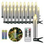 20 LED Kaarsen Zilver Kerstkaarsen Draadloos, Kerstboomkaarsen met Afstandsbediening Timer Flikkeren Warmwit Kerstverlichting voor buiten Waterdicht Kerstdecoratie（met 20 batteri