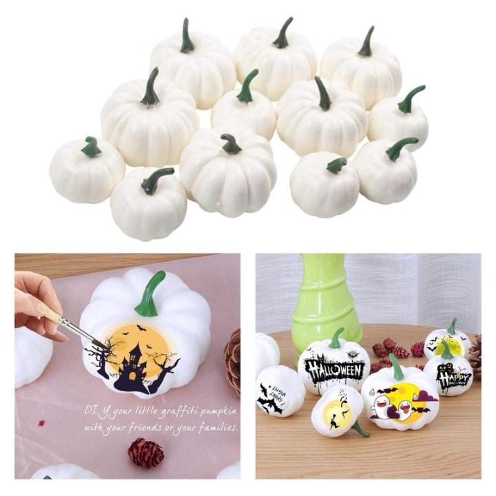 12 stuks kunstpompoenen, decoratieve pompoen, kunstplantset voor Halloween, decoratie, herfstdecoratieset, 6 groot + 6 klein