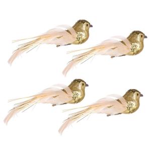 4 Stück Künstlicher Vogel Weihnachtssimulation Vögel Clip Künstliche Vögel Aufsteckvögel Zum Basteln Kardinal Clip Auf Baumschmuck Clip Mit Weihnachtsvögeln Mini Golden Scha