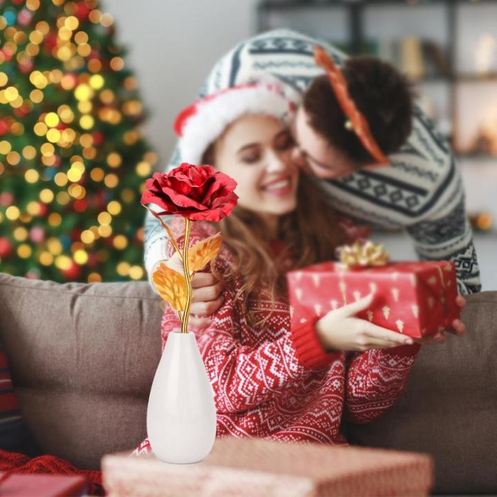 Cadeaus voor vrouwen, kleine Galaxy rode roos bloem met vaas, kerstman cadeaus voor mama, jou, vriendin, vrouwen, cadeau voor Kerstmis, verjaardag, Valentijnsdag