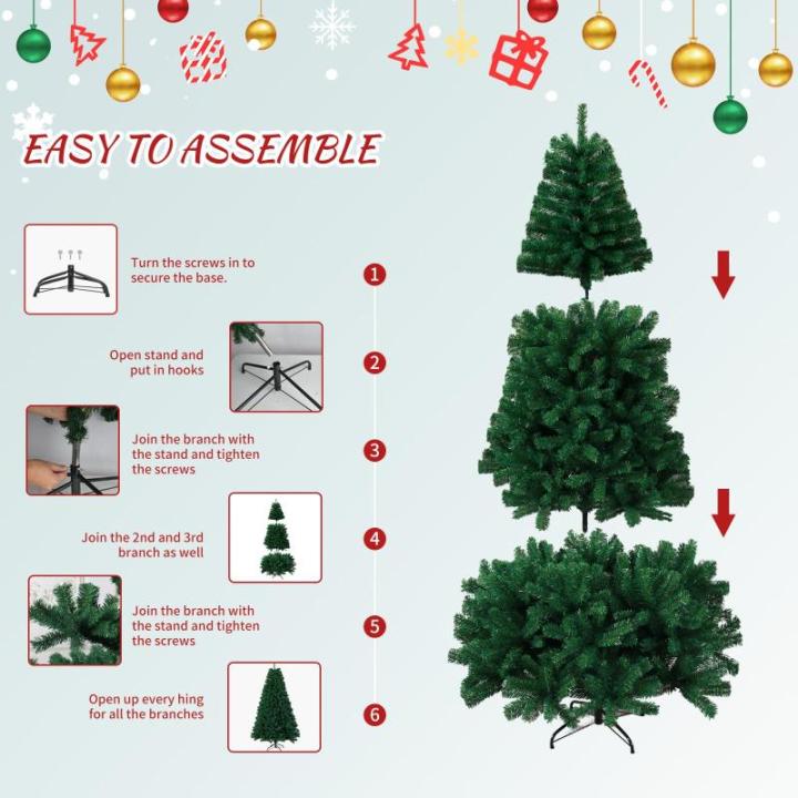 Kerstboom met 1200 takpunten, 1,8 meter lange kunstkerstboom met metalen opvouwbare basis, eenvoudig te monteren, volledige kerstboom voor kantoor, thuis, feestdecoratie