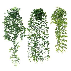 Kunstmatige hangende planten met potten, 3 stuks, 63 cm, 78 cm, 80 cm, , wijnstok, kunstmatige hangende klimopplanten, binnen in potten, nepklimop, potplanten, decoratie voor thuis