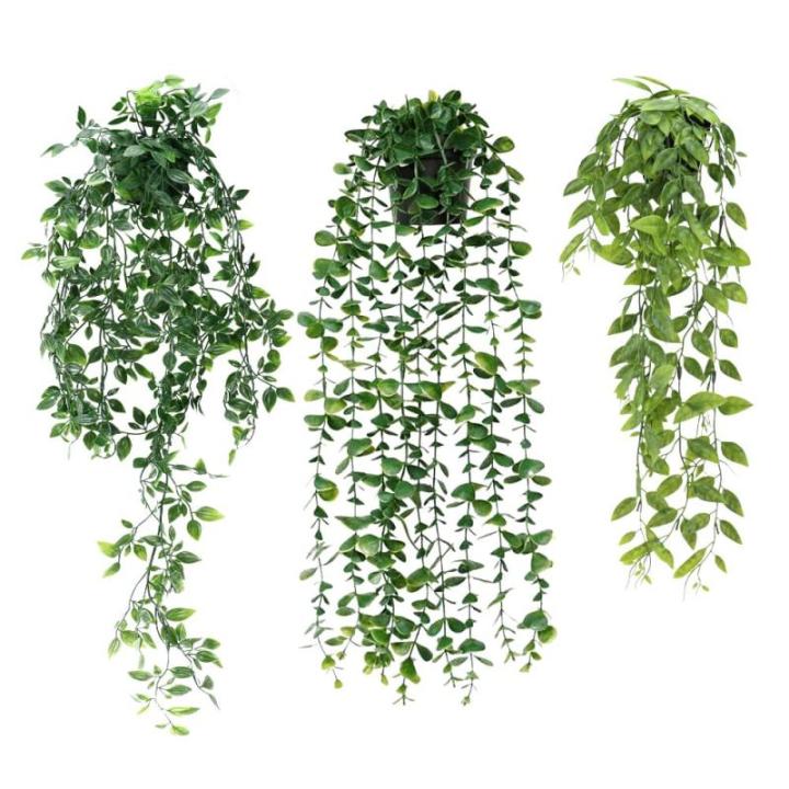 Kunstmatige hangende planten met potten, 3 stuks, 63 cm, 78 cm, 80 cm, , wijnstok, kunstmatige hangende klimopplanten, binnen in potten, nepklimop, potplanten, decoratie voor thuis