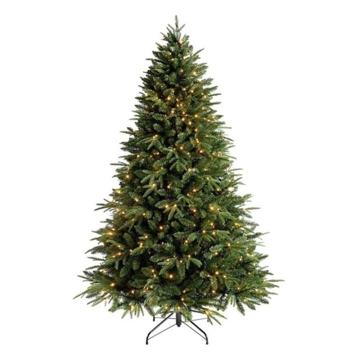 Kunstkerstboom, kerstboom met verlichting, realistische traditionele kerstboom, dichte takken, met metalen standaard, eenvoudig te monteren, perfect voor kerstdecoratie, 240 cm