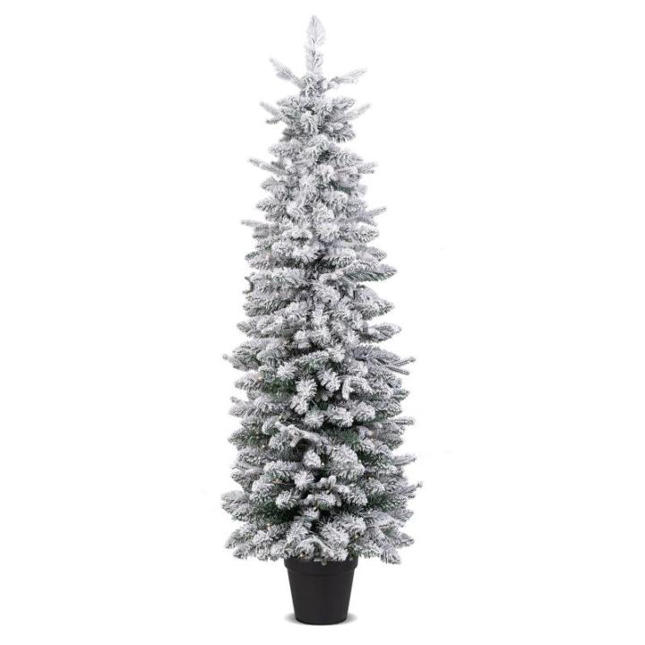 Kunstkerstboom met sneeuw, 120/140 warmwitte leds, 8 transformatiemodi, 249/334 takpunten, van PE en pvc, 150 cm/180 cm, met cementbasis (150 cm)