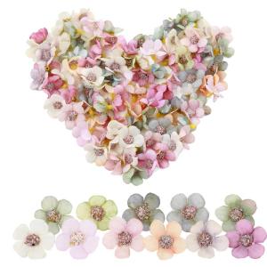 150 stuks gemengde mini-, kleurrijke bloemen, madeliefjes, pastelmengsel, kleine bloemen, zijden koppen, strooier, voor handwerk, bruiloft, woondecoratie