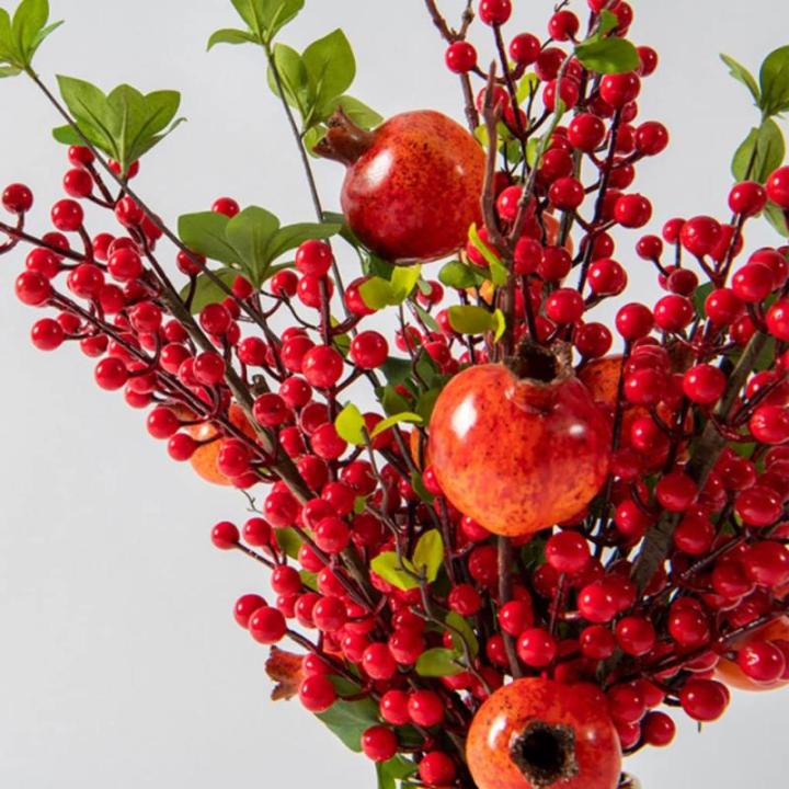 Kunstblumen Künstliche Granatapfelzweige, Vase, Blumenarrangement, Heimdekoration, Einweihungsgeschenke, künstliche Blumenverzierung für jeden Anlass