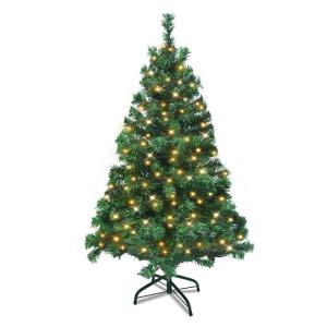 Kunstkerstboom met verlichting, 150 cm, pvc, kunstkerstboom met 180 leds en standaard, kunstkerstdecoratie, groen