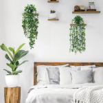 2 stuks kunsthangplanten met potten, 50 cm lange kunstmatige klimopranken, eucalyptusbladeren, mandala, groene potplanten voor thuis, binnen en buiten decoratie