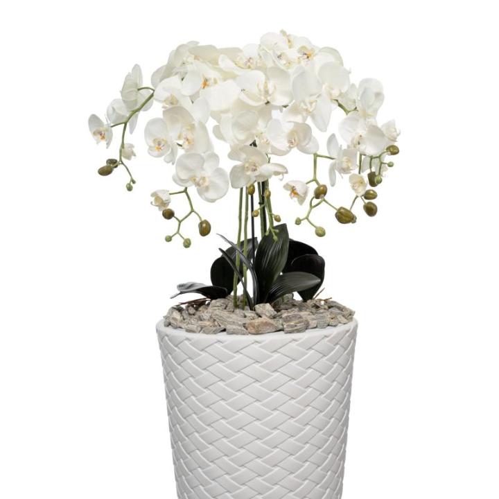 Kunstorchideeën vlinder in decoratie hoge pot kunstplant zeer groot XXL 140 cm als echt (witte knoppen)